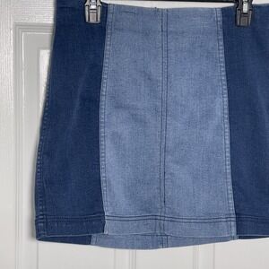 Free People Denim Mini Skirt Colorblock Patchwork Zipper Fly Size 12